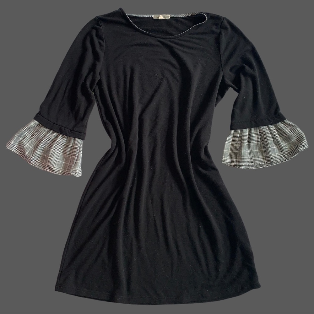 Pleione Black MIDI Long-Sleeve Dress Bell Sleeves